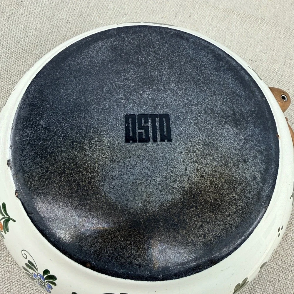 ASTA Enamelware‎ Floral Casserole Pot with Lid West Germany Brass Handles